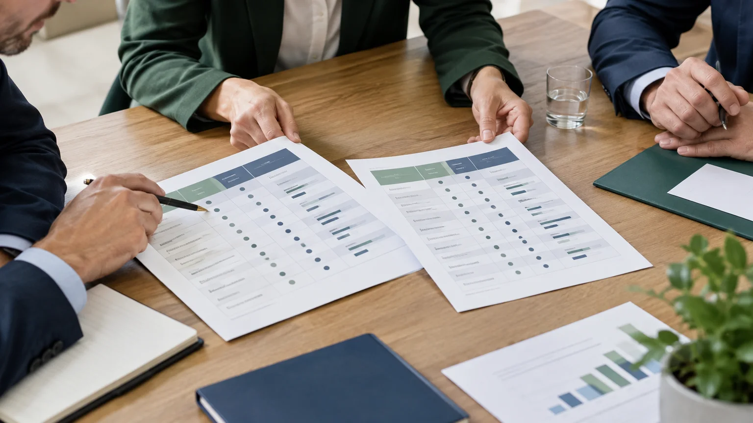 Dirigeants comparant des offres pour transformer une analyse concurrentielle en décision