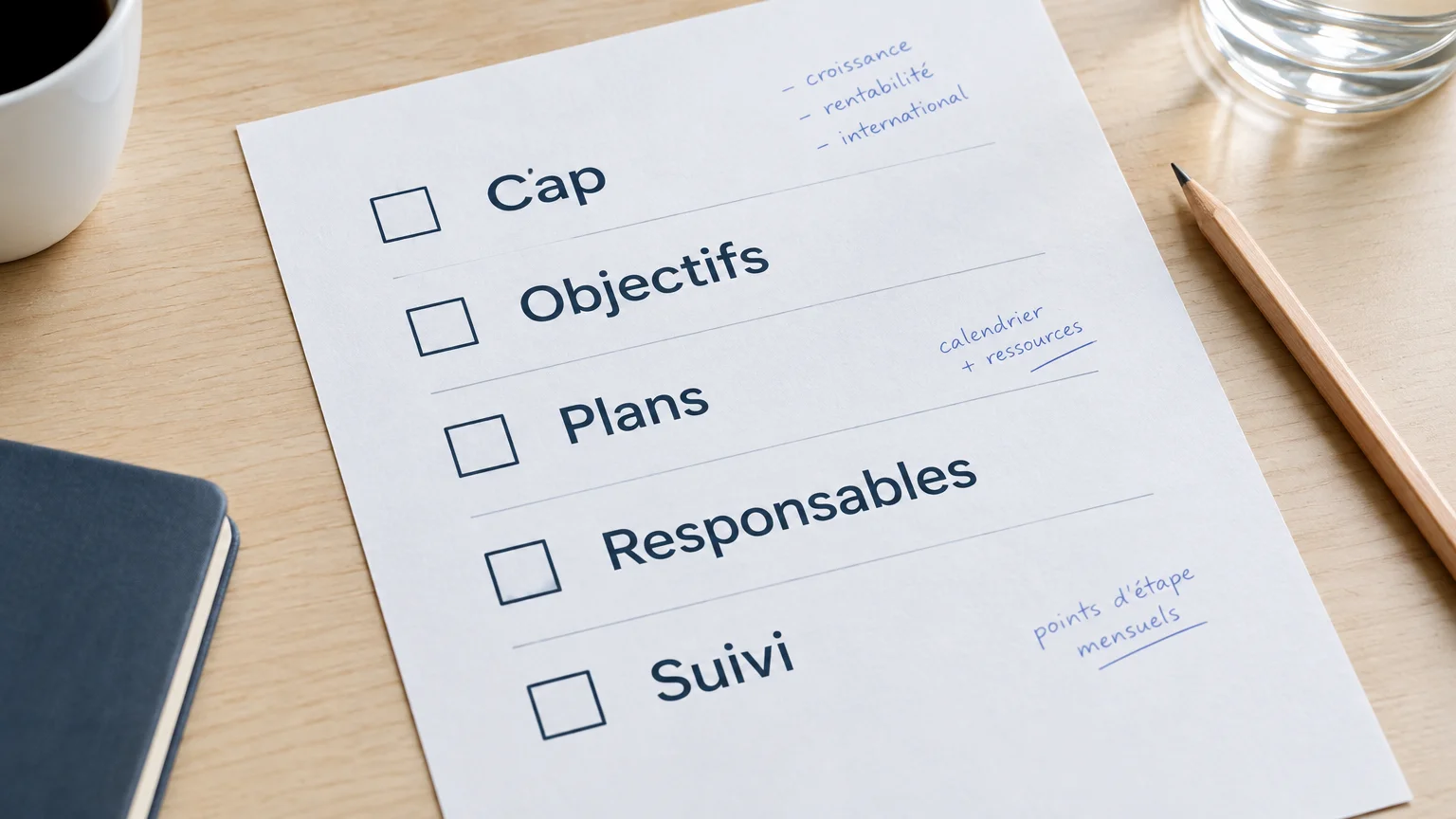 Liste de contrôle pour traduire une orientation stratégique en actions pilotables